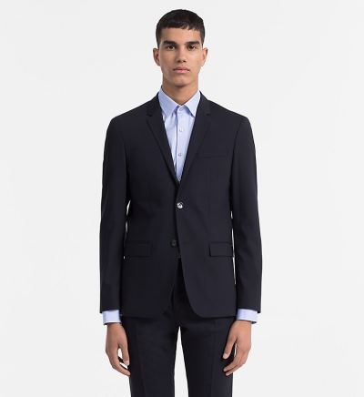 Calvin Klein Ruhák HU059825 | Calvin Klein Fitted Wool Stretch Férfi Blézer Sötétkék